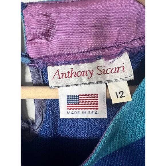 Vintage 80s Anthony Sicari Blue Abstract Knit Sweater Dress Size 12 USA Made - Picture 4 of 6